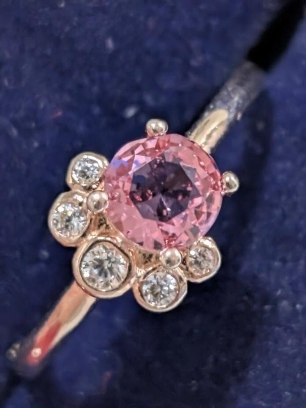 .925 Gold Plated Dainty Pink Cubic Zirconia Paw Ring